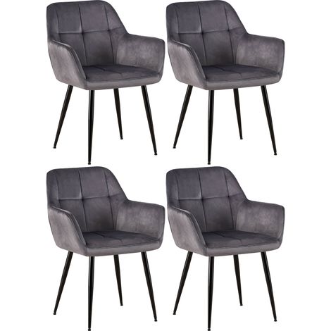 4er Set Esszimmerstühle Emia grau Samt