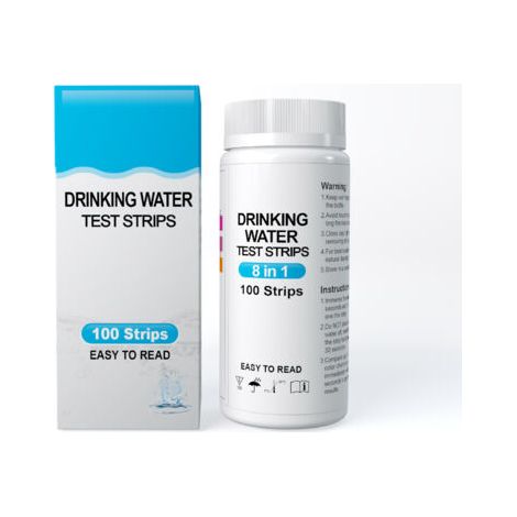 8 en 1 Bandelette pour Eau de Piscine et Spa,100 bandelettes de test pour dureté totale, nitrate, nitrite, fer, cuivre, chlore libre, alcali total, pH NPTERBL