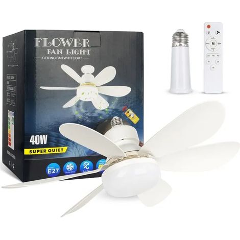 ®RisingFF Ventilateur de plafond à vis E27, 20,5 pouces, 40 W, avec fonction de variation d'intensité par télécommande. (1/5)