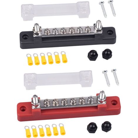 Bloc de Distribution D'alimentation 12V-48V DC Bornier Electrique Barres de Distribution d'Énergie 150A avec 6 x M4 Boulons de Borne pour Voiture Camion Bateau 2 Pièces (Rouge Noir) (1/4)