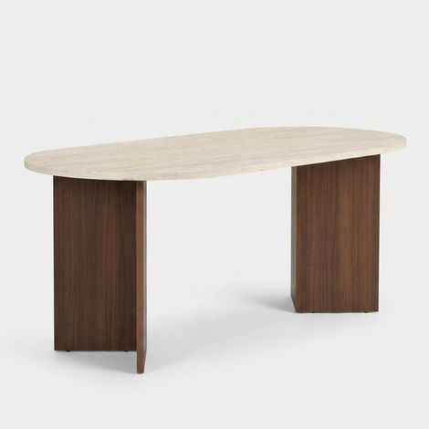 Mesa de comedor ovalada en melamina 180x90 Sablin - Marron oscuro