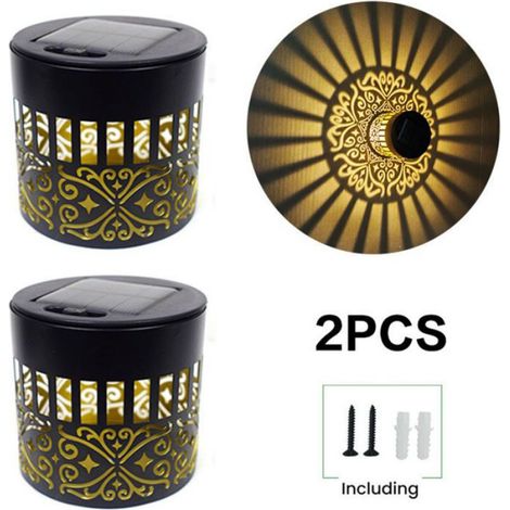 Lampes solaires de clôture, imperméabilisation, appliques murales d'extérieur à énergie solaire, éclairage décoratif jaune chaud (1/4)