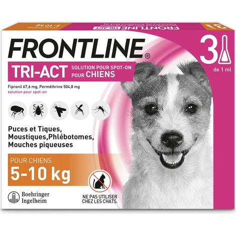 FRONTLINE TRI-ACT DOG - ANTIPULGAS Y ANTIGARRAPATAS PARA PERROS - 5-10KG - 3 PIPETAS 14162