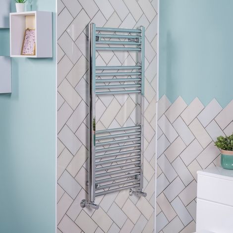 1100x500 Straight Central Heating Towel Rail Bathroom Heated Rad Radiator Chrome (1/5)