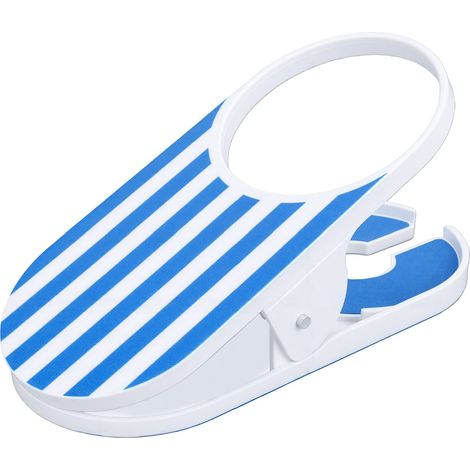 Porte-gobelet à pince réglable avec rayures pour chaise longue extérieure, piscine, plage, anti-fuite, universel, compatible avec canettes de café, sodas et bouteilles d'eau, bleu (1/5)