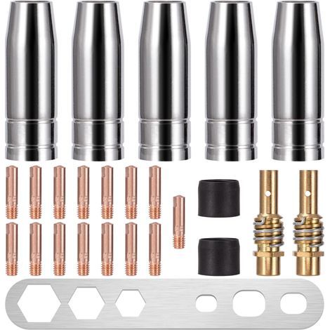 Embouts de Contact de Buse de Soudage, 25 Pcs Kit de Torche de Soudage, MIG/MAG Support de Connecteur de Gaz M6 0,8mm, Contact, Buse, Isolant, Outil, Soudage Accessoires Adaptés pour MB15 15AK (1/5)