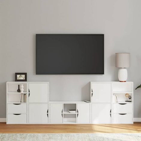 vidaXL Meubles TV 5 pcs avec rangement ODDA blanc bois de pin massif (1/5)