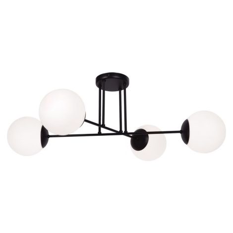 Plafonnier Kaja Savoy noir 4xE27 globes verre blanc