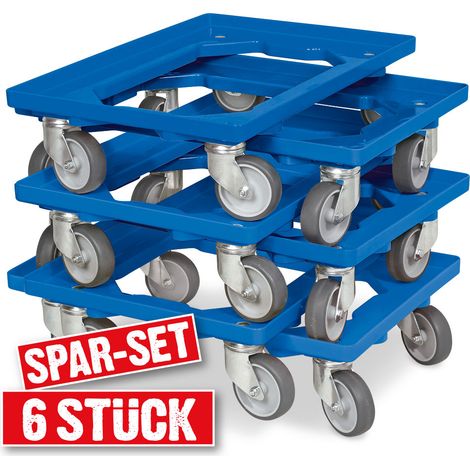 BRB Lot de 6 trottinettes de transport pour conteneurs 600 x 400 mm, capacité de charge 250 kg, bleu — vue 2