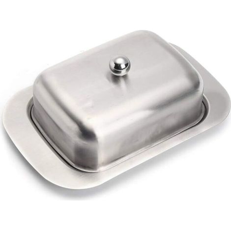 Beurrier en acier inoxydable, beurrier en métal avec couvercle, cloche à beurre beurrier refroidisseur à beurre Boîte à beurre argent, 12,2 x 18,5 x 6,8 cm-Fei Yu (1/5)