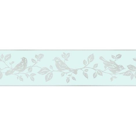 DISCONTINUED Fine Decor Glitz Shiny Glimmer Glitter Teal Silver Birds Leaf Wallpaper border (1/4)