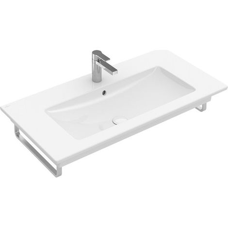 Plans de toiletteavec meuble, 800 x 500 mm, Angulaire, pour robinetterie murale, sans troude robinetterie,avec trop-plein, En porcelaine sanitaire Blanc CeramicPlus