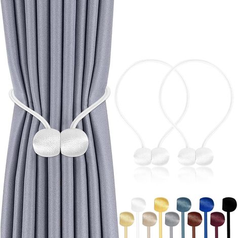 Lot de 2 - Embrasse Rideau - Aimant - Corde Polyester - Fixation Sans Perçage - Pour Salon Chambre Salle De Bain - Blanc - 47x49cm