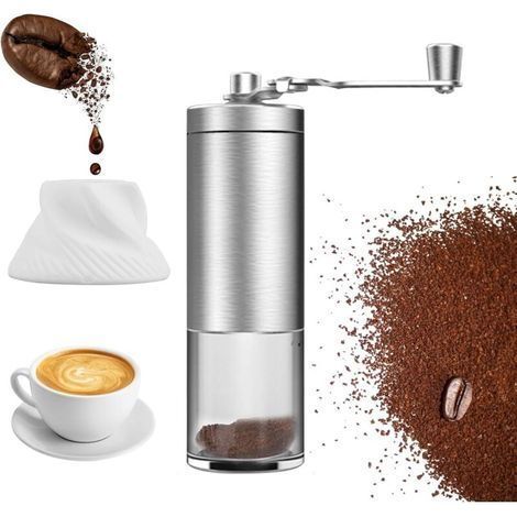 Manuelle Kaffeemühle, manueller Kaffeemühle, Mahlgrad einstellbar (Edelstahl) (1/4)