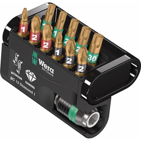 Wera Bit-Check 12 Diamond 1 05057421001 Jeu d'embouts 12 pièces vis Pozidriv, cruciforme Phillips, Profil en T intérieu (1/8)
