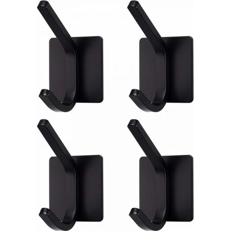 Strong adhesive hook made of black stainless steel (1 hook x 4 pieces), stainless steel hook (1/5)