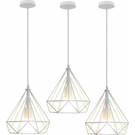 3 pack Lampes de Plafond Abat-Jour 25cm Suspension Lustre Cage en Fer Forme Diamant avec Douille Eclairage Style Industrielle Blanc (sans ampoule) - Blanc BLOW (1/4)