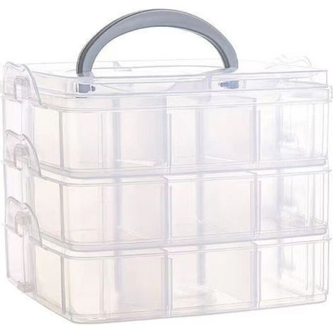 Boite de Rangement avec Poignée de Transport Boite de Rangement à 18 Compartiments, 15x15x12.5cm, Transparent (1/4)