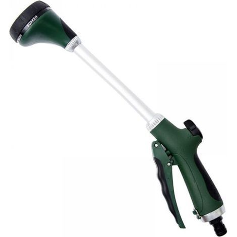 Pommeau de douche de jardin, manche long, 5 types de jets, avec réglage du débit, pour arroser et nettoyer, 40 cm (1/5)