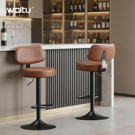 WOLTU Bar Stools 2Pcs in Faux Leather Modern Counter Swivel Chairs with Footrest Height Adjustable for Home Bar Pub Restaurant, Vintage Brown