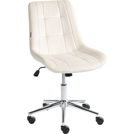Silla de oficina giratoria ajustable escritorio con asiento y respaldo de terciopelo blanco crema Melrose