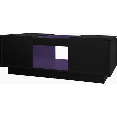GagaTable basse LED 100x50x35, 5 cm noire avec verre et 2 tiroirs (1/5)