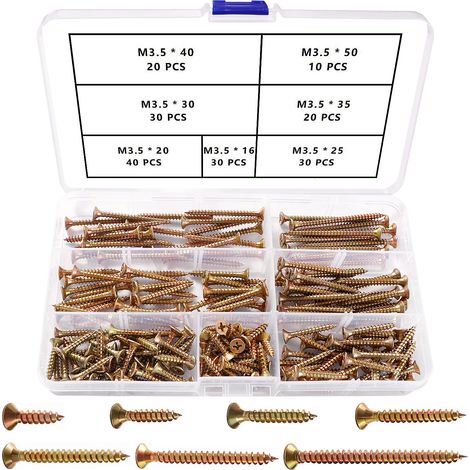 180 Pièces M3.5 Kit de Vis à Bois À Filetage Épais, Vis Cruciformes, Vis Autotaraudeuses, pour Cloisons Sèches, Meubles En Bois, Jaune (1/5)