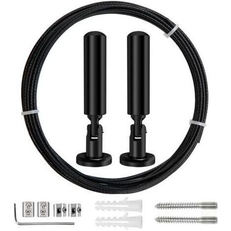 5m Tringle à rideaux Kit, Câble en Acier pour Rideau, pour Rideau, corde à linge de balcon,Noir (1/4)