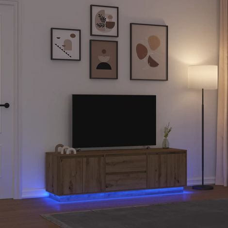 Meuble TV avec éclairages LED-Banc TV-Meuble Télé chêne artisanal 160,5x41x50 cm (1/5)
