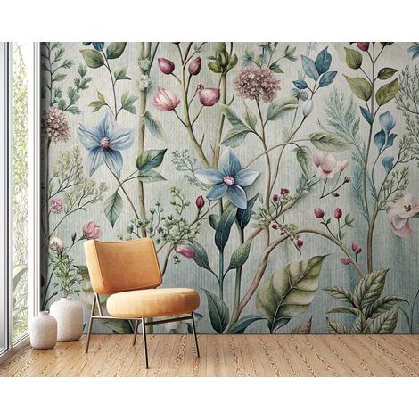 Papier peint fleuri - herbes folles aquarelle - 150 x 250 cm (1/2)