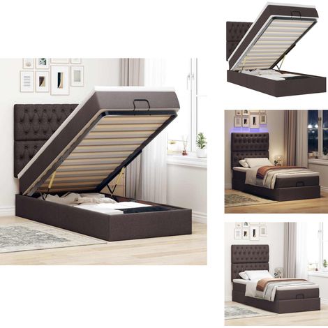 Lit ottoman avec matelas et LED marron foncé 90x200 cm tissu - Lit Ottoman - Lits Ottomans - Cadre De Lit - Cadre De Lit Avec Rangement (1/5)