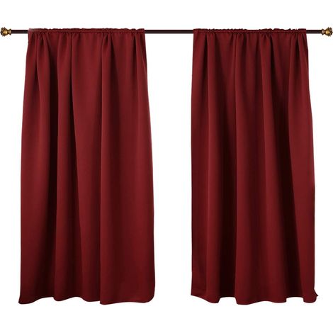 Woltu – Rideaux occultants 135x175cm en polyester épais – Isolation thermique 90-95% – Lot de 2 – Bordeaux – VH5882BD2 (1/4)