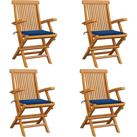 Chaises de jardin et coussins bleu royal lot de 4 Bois de teck (1/5)
