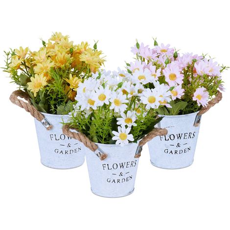 Juego de 3 flores artificiales en maceta