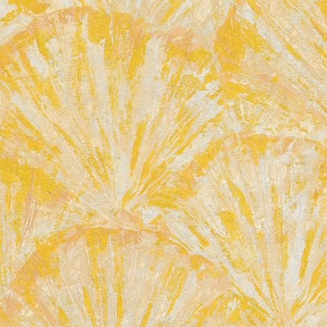 Papier peint aspect crépi Profhome 781984 papier peint intissé gaufré à chaud texturé avec un dessin abstrait satiné jaune blanc-crème beige jaune or 5,33 m2