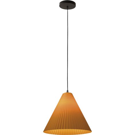 Suspension Conique Design Moderne En Métal Et Plastique Végétal, Douille E27, Ip20, Couleur Moutarde, Diamètre 316 Mm. Style Contemporain. (1/3)