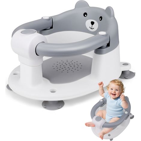 Adapté aux bébés de 6 mois et plus, ce siège de bain est doté d'un coussin anti-pincement ergonomique, de quatre ventouses résistantes, d'un coussin moelleux et d'accoudoirs pliables.