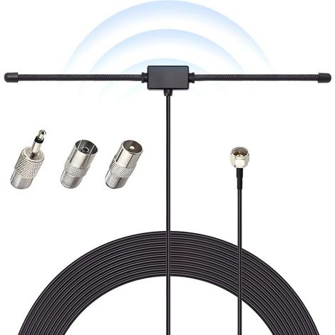 Antenne dipôle FM 75 Ohm avec câble 3m – Connecteur universel type F – Installation rapide avec fixation murale adhésive (1/4)