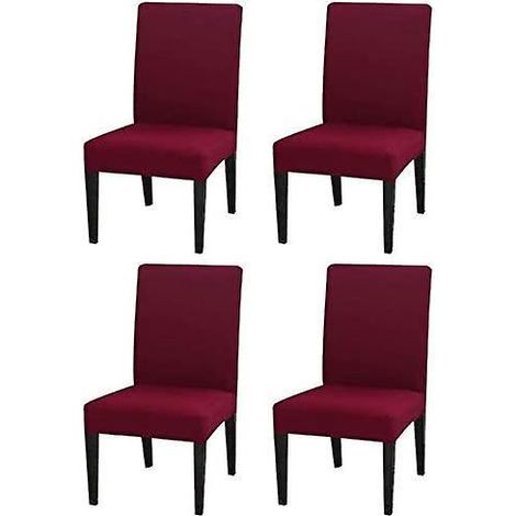Ensemble de 4 housses de chaise couleur vin rouge. Housse de chaise élastique et résistante. Assise facile à nettoyer et