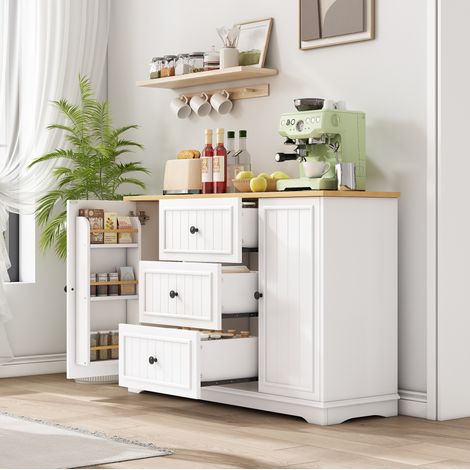 Credenza con 3 cassetti e ante, 126 x 40 x 86 cm, MDF, bianco DESVIAE (1/5)