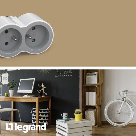 LEGRAND - Fiche biplite avec 2 prises frontales avec terre 16A 3680W - noir et gris foncé (1/6)
