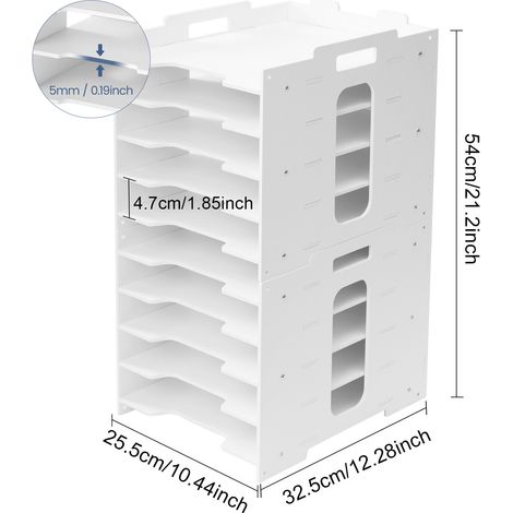Office Filing Trays Holder with Pen Holder Letter A4 Paper Desk Organiser Desktop File Holder Stackable Document Storage Rack for Home Office School (White, 10-tier) (1/4)