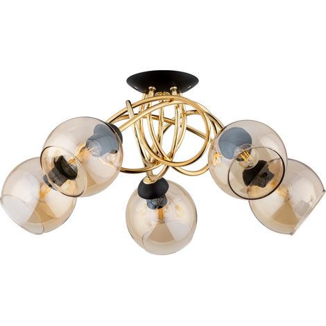 Plafonnier Modena moderne doré/noir 5xE27 verre ambré (1/3)