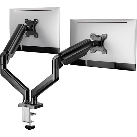Support Double Ecran Pc 2 de 17 à 32 Pouces, Bras pour Écran Pc Capacité de Charge Max 2-10 kg, Support Réglable pour Gaming Écran, Pivotant à 180°, Inclinable, Rotation à 360°, 75x75/100x100 (1/5)