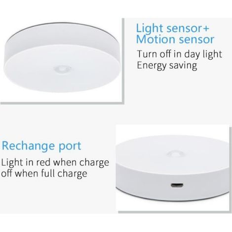 Détecteur De Mouvement - Veilleuse LED Murale Sans Fil - Auto Marche/Arrêt - Rechargeable USB - Aimant Intégré - Blanc Chaud - 1 Pièce (1/4)