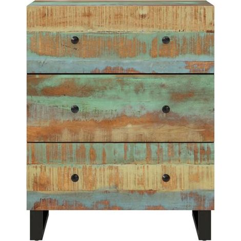 Buffet de Cuisine en Bois Massif Recyclé 60x33x75 cm, Meuble de Rangement Compact Style Rustique pour Salon ou Entrée (1/5)