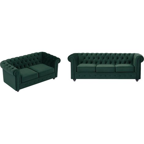 Divano 3 posti e 2 posti in Velluto Verde - CHESTERFIELD