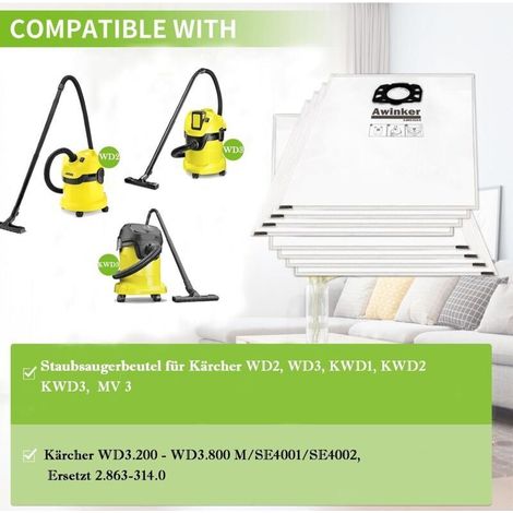 10 pièces Sacs pour Karcher WD2 Plus WD3S WD 3 S WD 3 V KFI 357 KWD 1-3 2.863-314.0 SE4001 SE4002 (1/4)