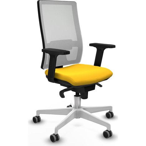 Synchro-Gabel weißes Netz weißes Kunstleder gelbe Arme 2D weißer Sockel gummierte 65mm Rollen
