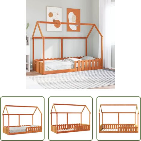 vidaXL Kieferbett - Kinderbett Hausbett Wachsbraun 90x190 cm Massivholz Kiefer (1/5)